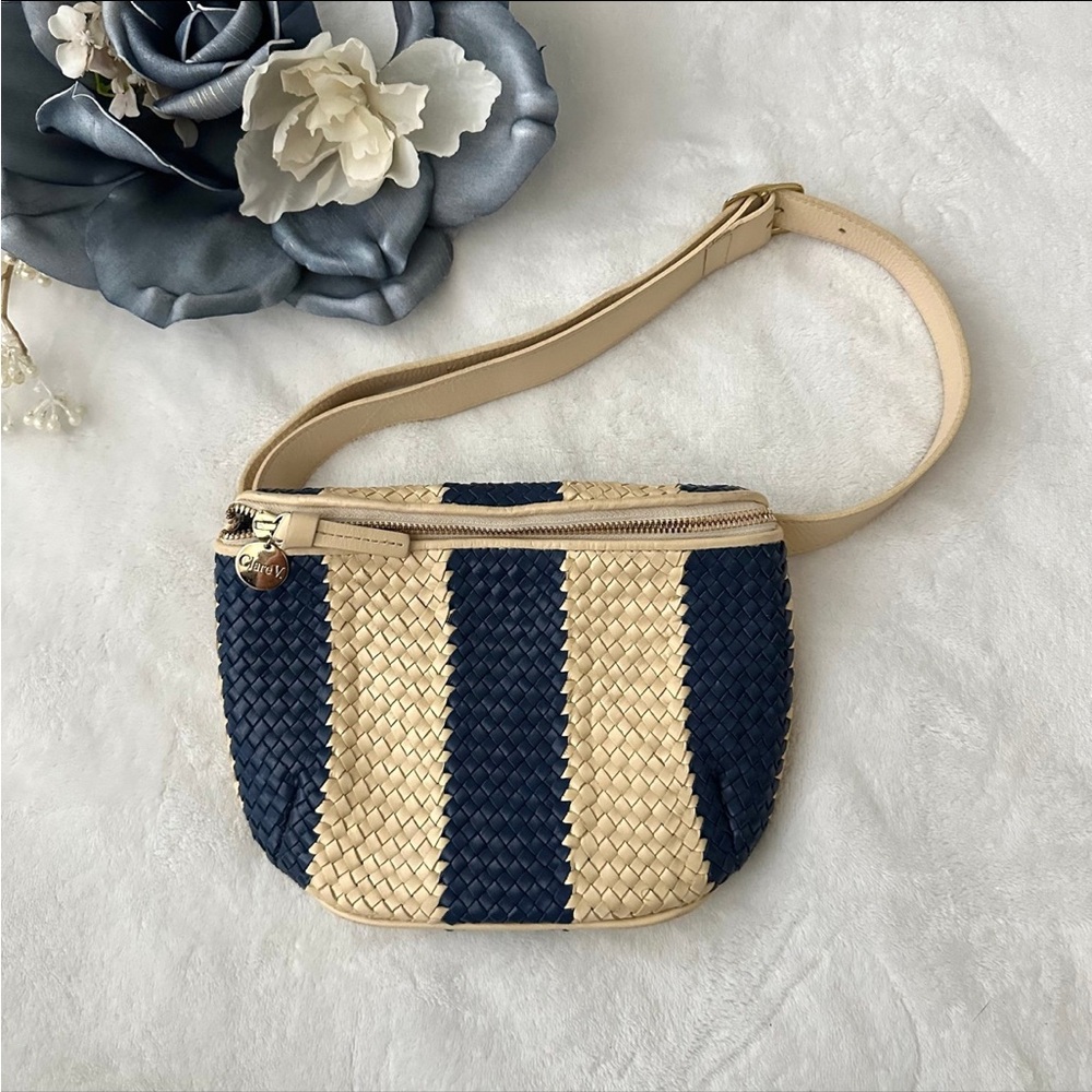 Clare V. Navy and Tan Woven Belt Bag Fanny Pack